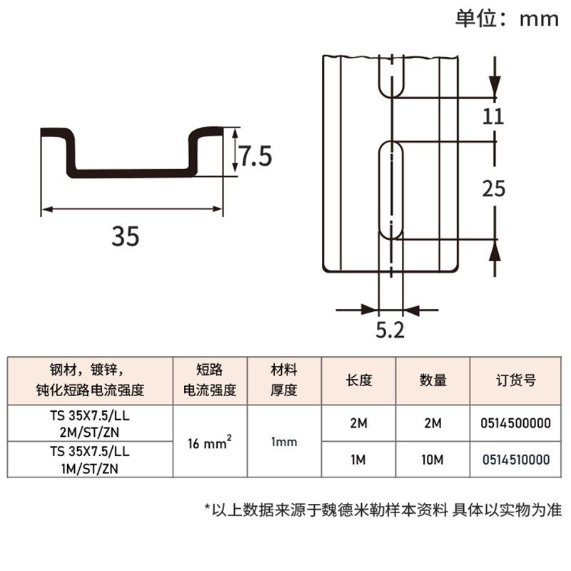 魏德米勒导轨TS35*7.5LL钢质35mm1米2M卡轨U型c45安装卡槽2米电气