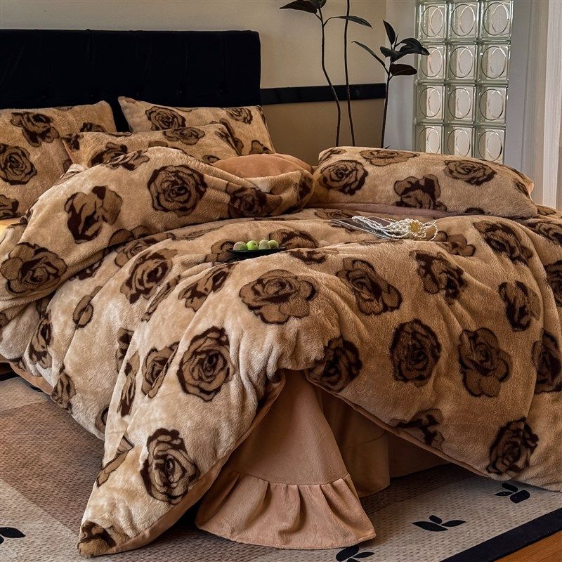 精选冬季A类轻奢保暖兔绒AB面四件套床单双人被套加厚款,床上用品,床品套件/四件套/多件套,淘宝优惠券,粉丝福利购,淘宝优惠卷