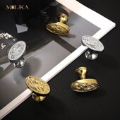 法式 椭圆形金色单孔黄铜拉手现代简约橱柜衣柜门抽屉锤纹创意把手