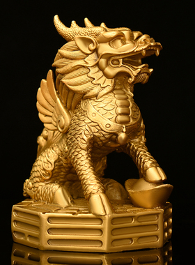 精选铜麒麟摆件一对纯铜八卦元宝麒麟瑞兽客厅门店桌面装饰品飞天