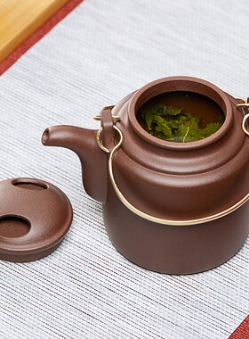 宜兴紫砂壶纯手工石瓢泡茶茶壶茶具单壶牛盖洋桶 紫泥240cc16孔