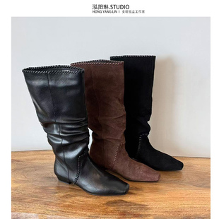 爆款 泓阳琳 新款 2025冬季 长靴巨好看高筒骑士靴 黑色长筒靴子女款