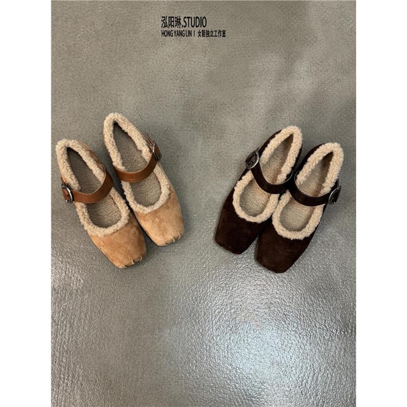 ~复古加绒厚玛丽珍鞋女冬季保暖内小个子方头高跟单鞋