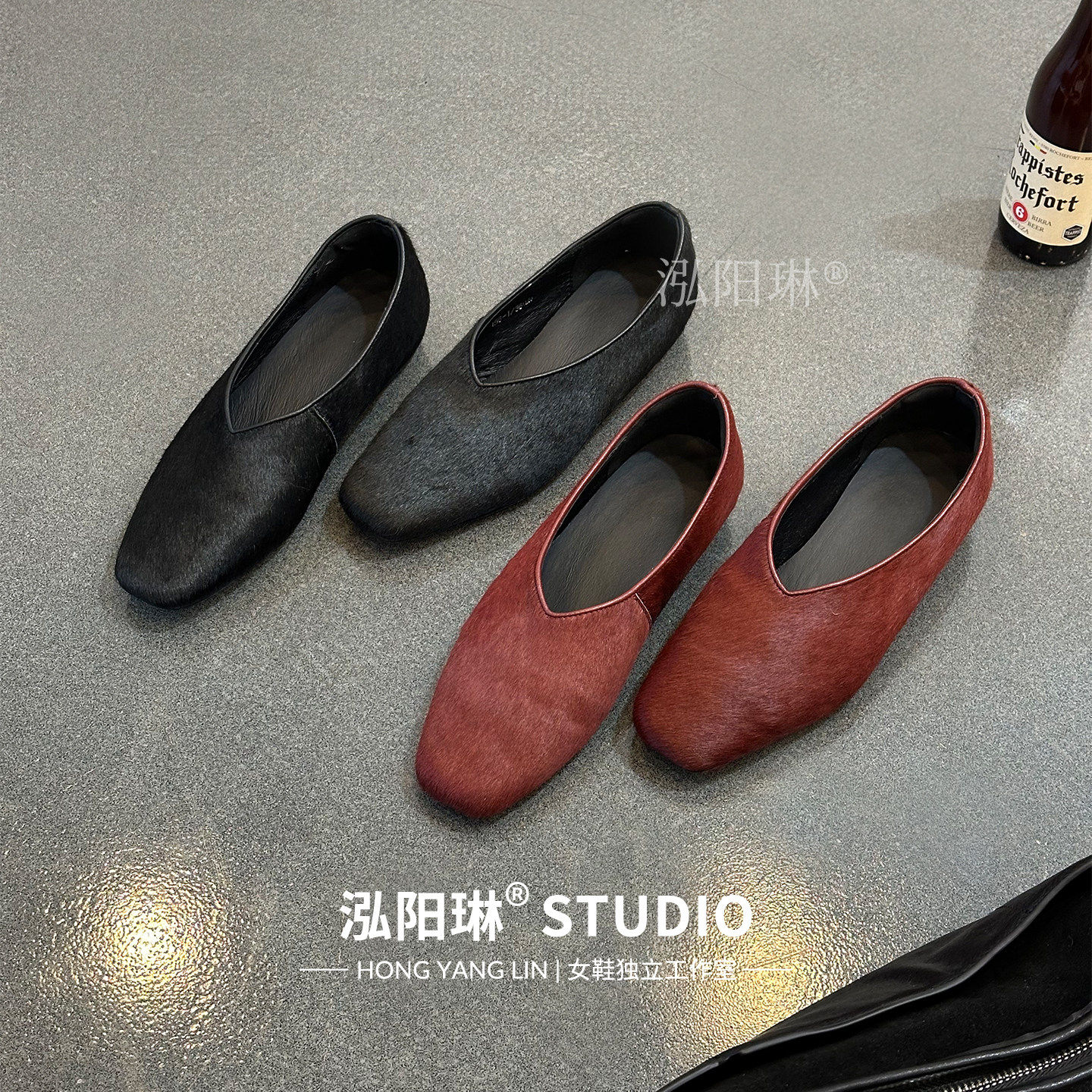 泓阳琳～黑色马毛平底单鞋女复古V口方头2026春季新款懒人乐福鞋,女鞋,浅口单鞋,淘宝优惠券,粉丝福利购,淘宝优惠卷