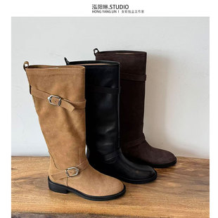 骑士靴爆款 泓阳琳 新款 2025冬季 巨好看高筒长靴 棕色长筒靴子女款