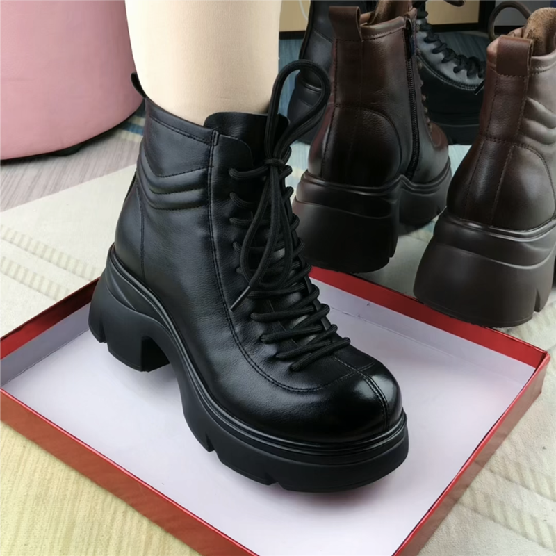 圆头马丁靴女真皮棉鞋女