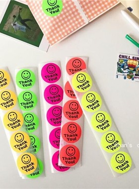 返场ins可爱笑脸表情贴纸荧光手账贴封口贴装饰拍照道具可爱标签