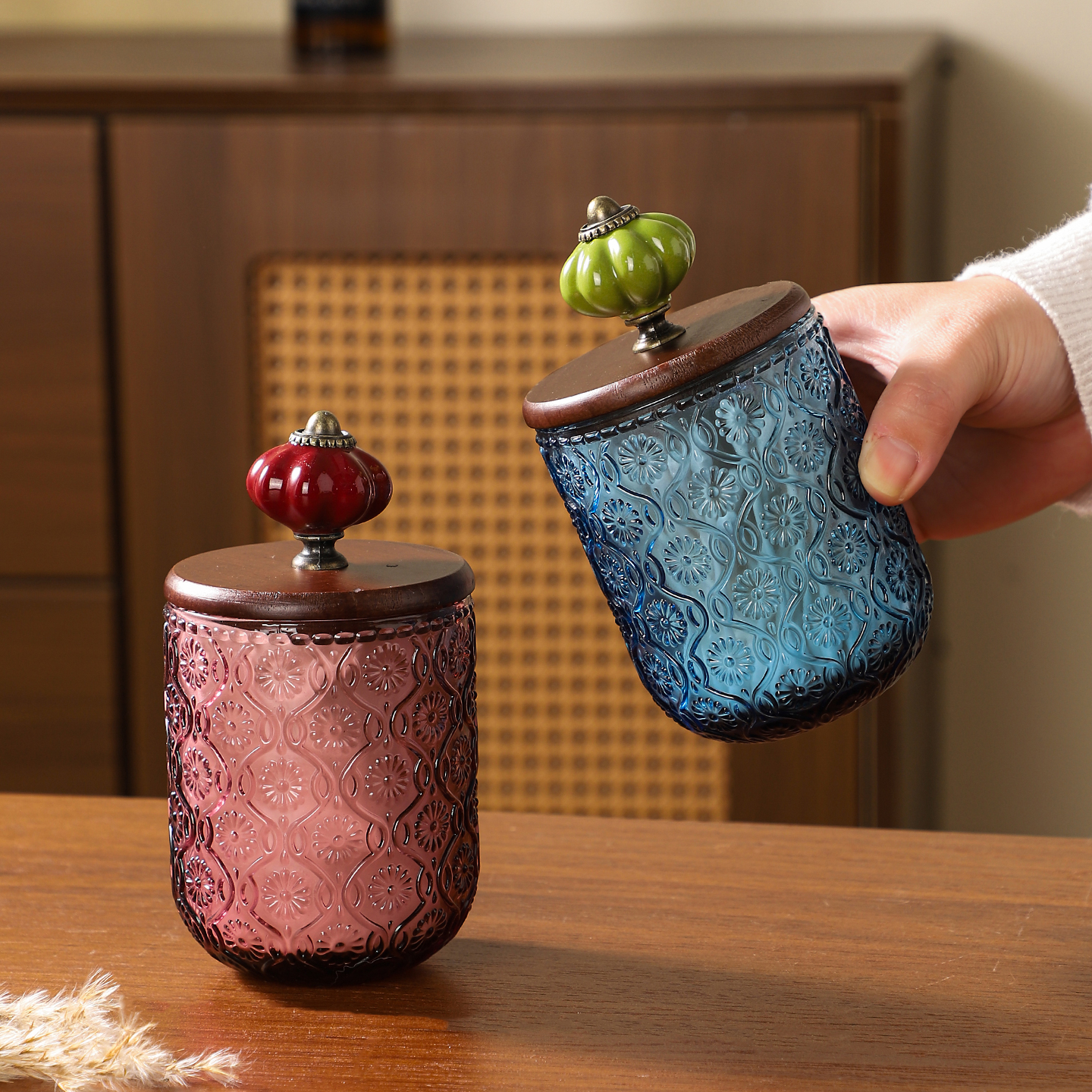 复古美式玻璃棉签收纳盒