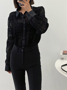 网纱微透性感衬衫女设计感小众25年春季新款宽松气质时尚长袖衬衣