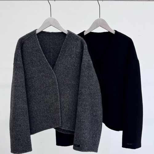 无领双面绵羊毛大衣女短款25年新款秋冬宽松茧型显瘦气质毛呢外套