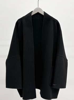 黑色V领 双面羊毛大衣女中长款25新款秋冬茧型显瘦斗篷型毛呢外套