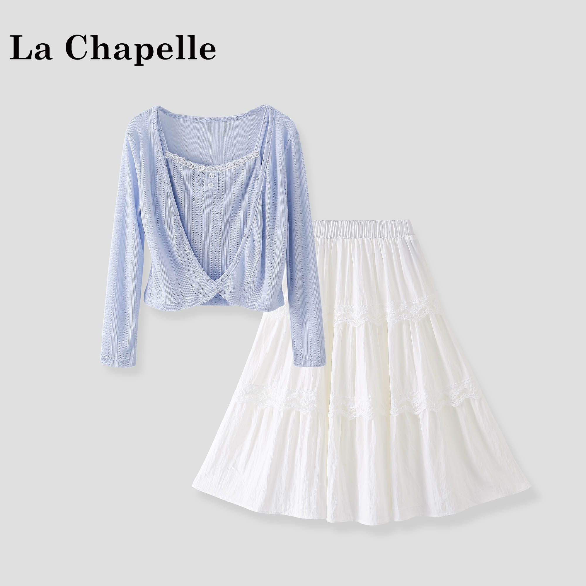 拉夏贝尔女童半身裙套装2026夏季新款女童洋气吊带开衫裙子三件套