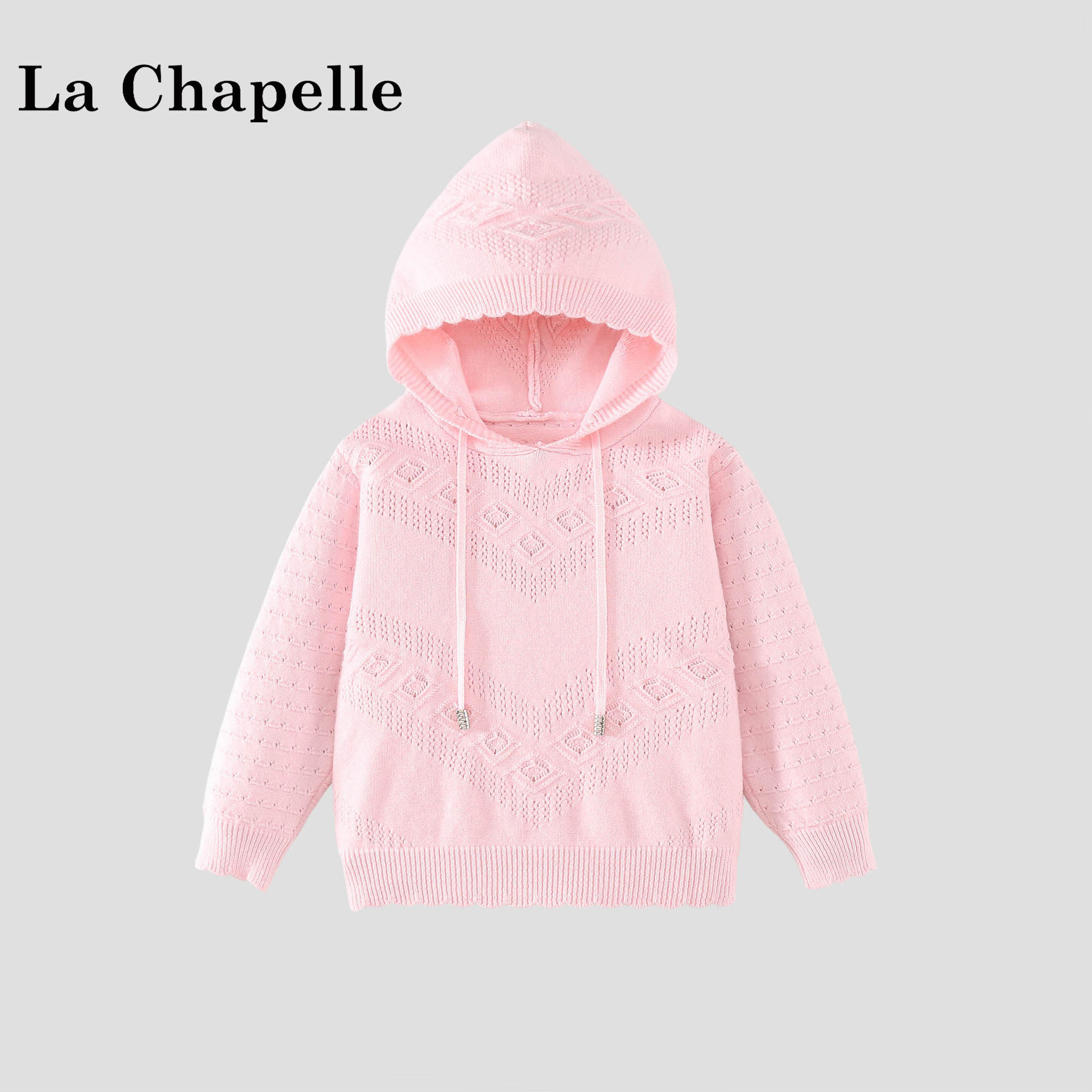 La Chapelle【拉夏贝尔】秋冬季甜美女童连帽镂空针织毛衣LA4069