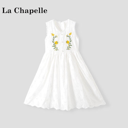 La Chapelle【拉夏贝尔】时尚夏季女童无袖花边刺绣连衣裙LD2898
