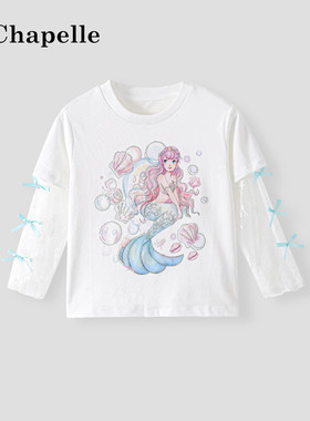 La Chapelle【拉夏贝尔】夏季洋气女童新款卡通烫钻短袖T恤LD2555