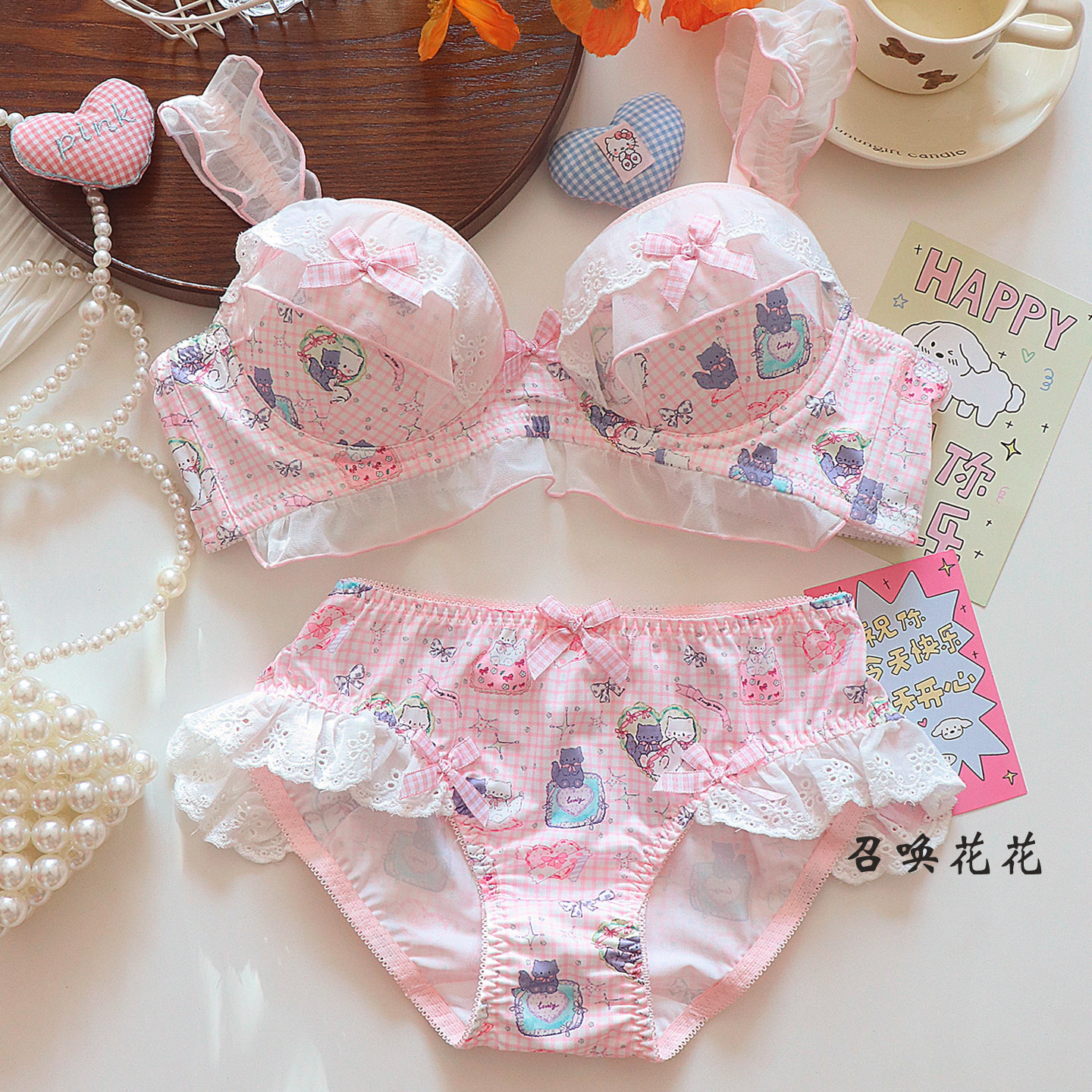 设计师甜美少女内衣套装日系猫咪