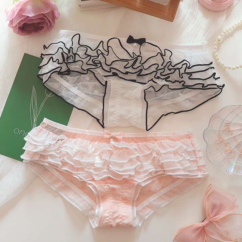 约素 奶酥蛋糕~日系甜美内裤女薄款洛丽塔蝴蝶结蕾丝网纱纯欲可爱