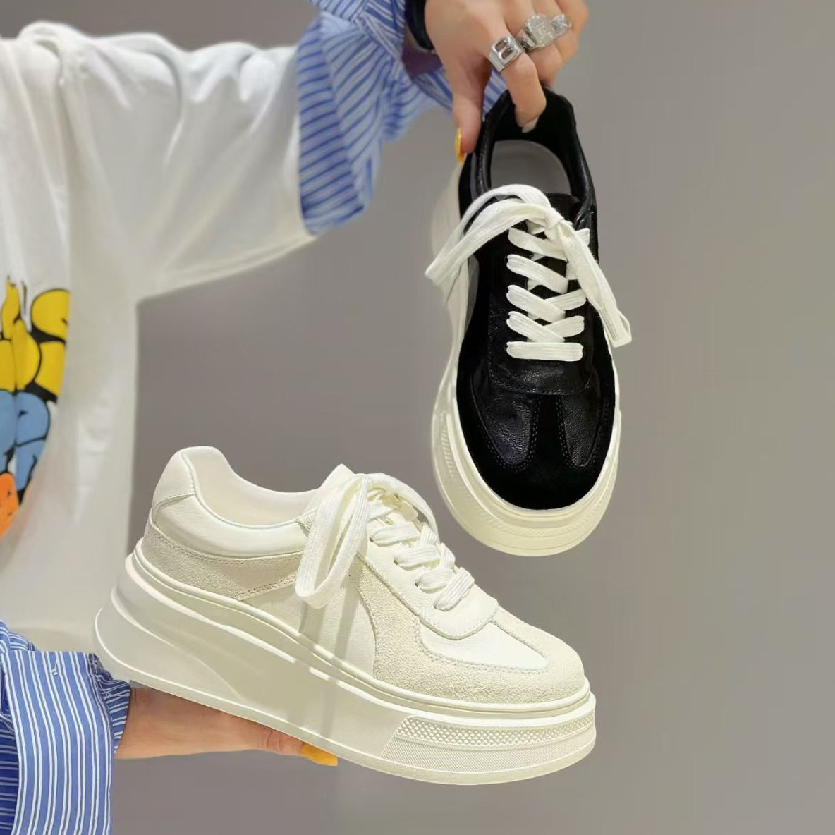 欧洲站2026春新款真皮女鞋厚底松糕休闲板鞋系带深口单鞋欧货小众,女鞋,时尚休闲鞋,淘宝优惠券,粉丝福利购,淘宝优惠卷