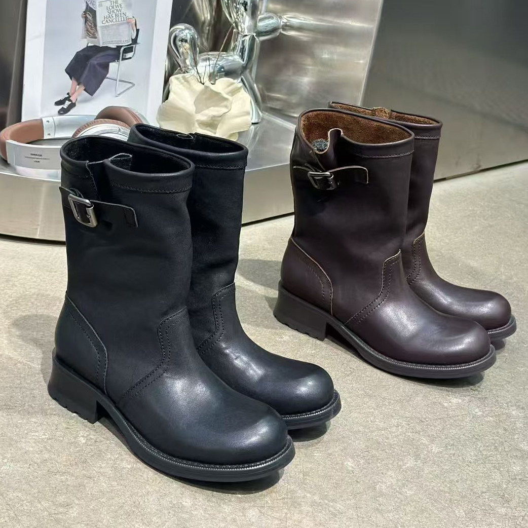 2025秋冬新款英伦风真皮中筒马丁靴女皮带扣粗跟短靴子百搭单靴,女鞋,马丁靴,淘宝优惠券,粉丝福利购,淘宝优惠卷