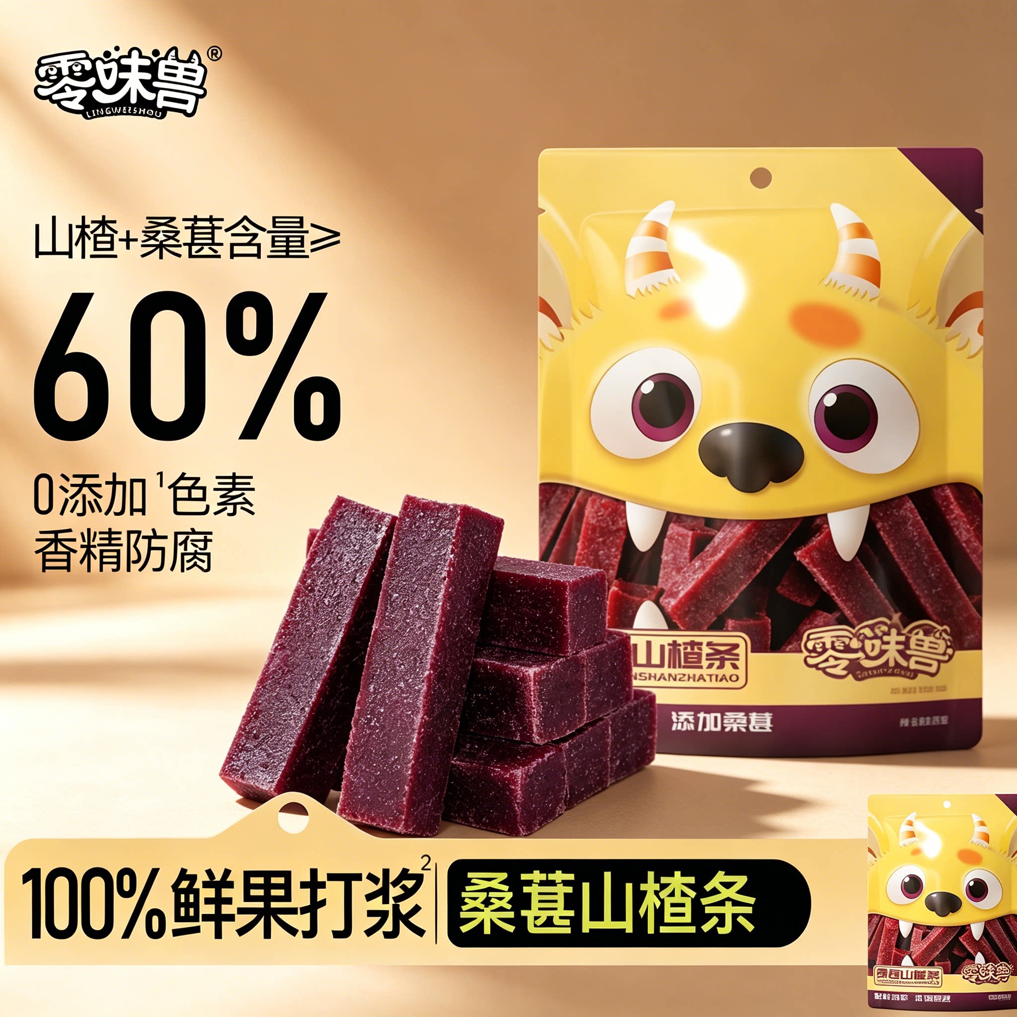 桑葚山楂条零味兽鲜果制作无色素香精防腐剂婴幼儿解馋休闲小零食