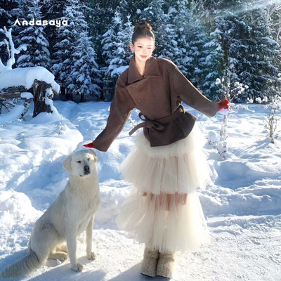 现货 Andasaya 立领呢大衣女设计感绑带百搭高品质毛呢羊毛外套