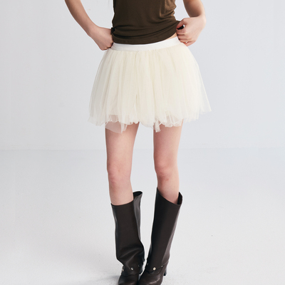 Andasaya 蓬蓬裙短款防走光网纱蛋糕裙公主半身裙半裙 黑色/白色