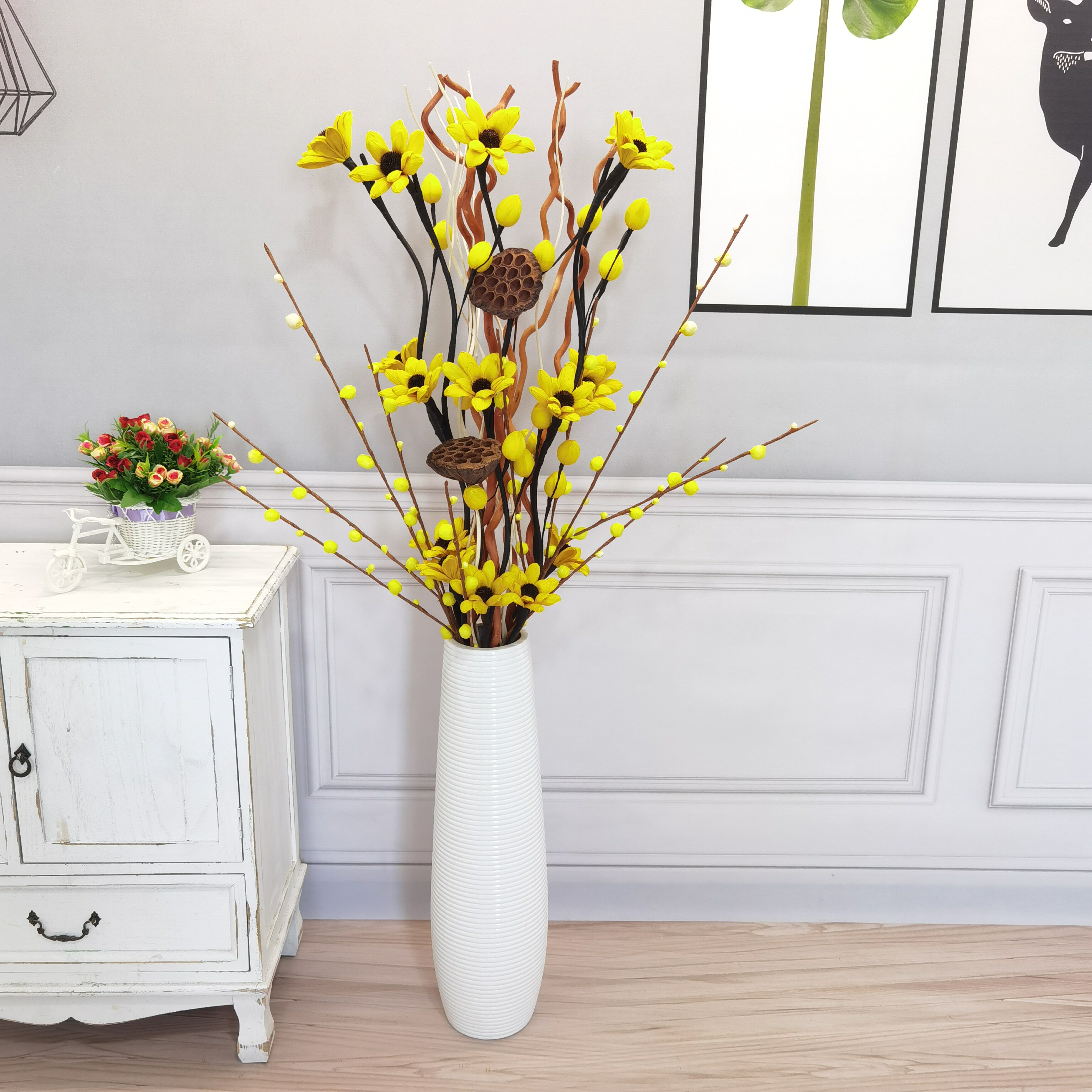 客厅装饰花落地 仿真花干花干枝 玉米皮花束假花创意玄关橱窗摆件