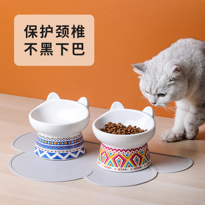 猫碗陶瓷保护颈椎防打翻高脚斜口小狗狗猫咪水饭碗猫粮食盆宠物碗 宠物/宠物食品及用品 猫狗碗/慢食碗 原图主图