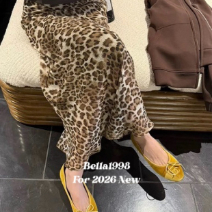 81133 只卖半身裙 bella1998 豹纹老钱风高腰A字显瘦长纱裙半身裙