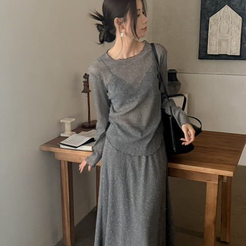 摩登197-秋上新法式优雅重工烫钻捏褶网纱长袖上衣小衫3990