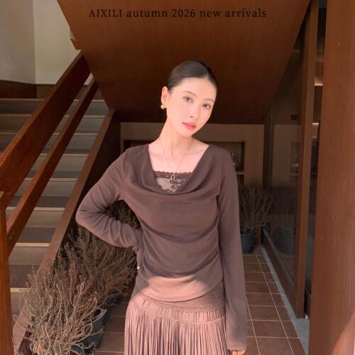 AIXILI爱西里-蕾丝亲肤收腰显瘦长袖针织上衣小衫(单卖小衫)17535
