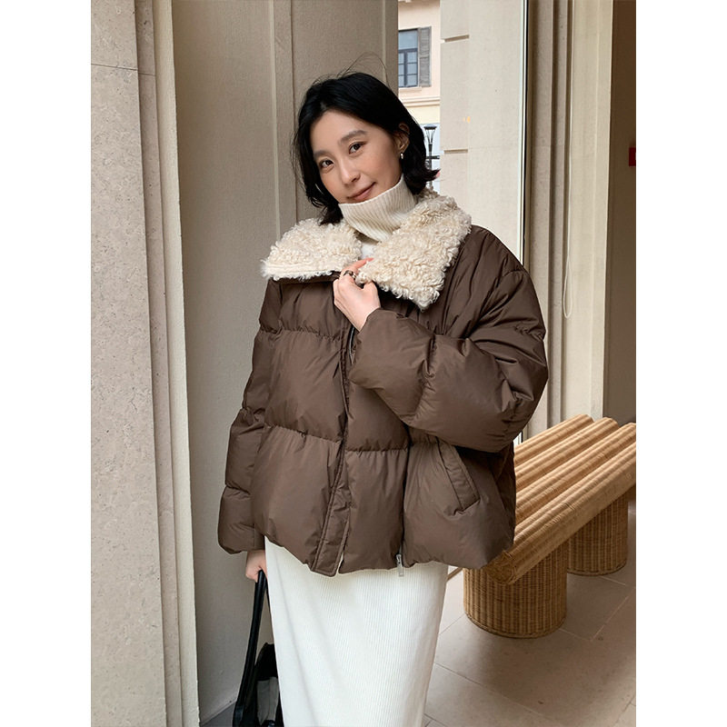 桐宝THE MIND羊羔毛领翻领羽绒服2025冬季韩版90白鸭绒保暖外套