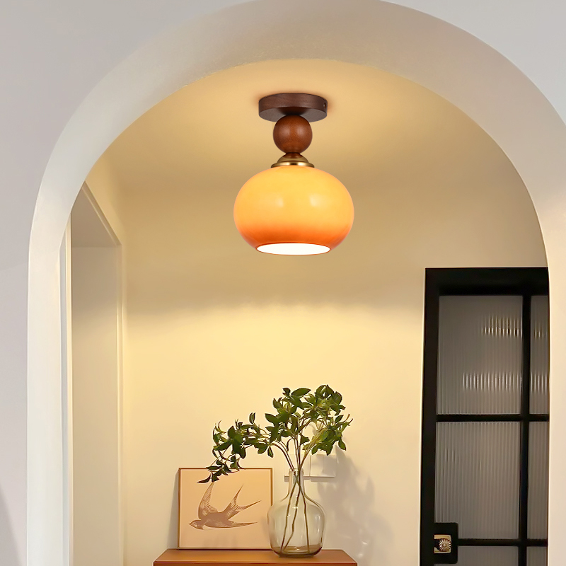 过道灯走廊灯奶油复古中古风美式玻璃包豪斯小入户玄关阳台吸顶灯