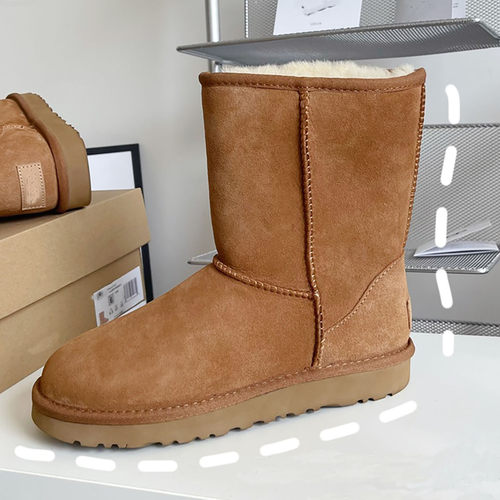 桑坡冬季中筒羊皮毛一体雪地靴女