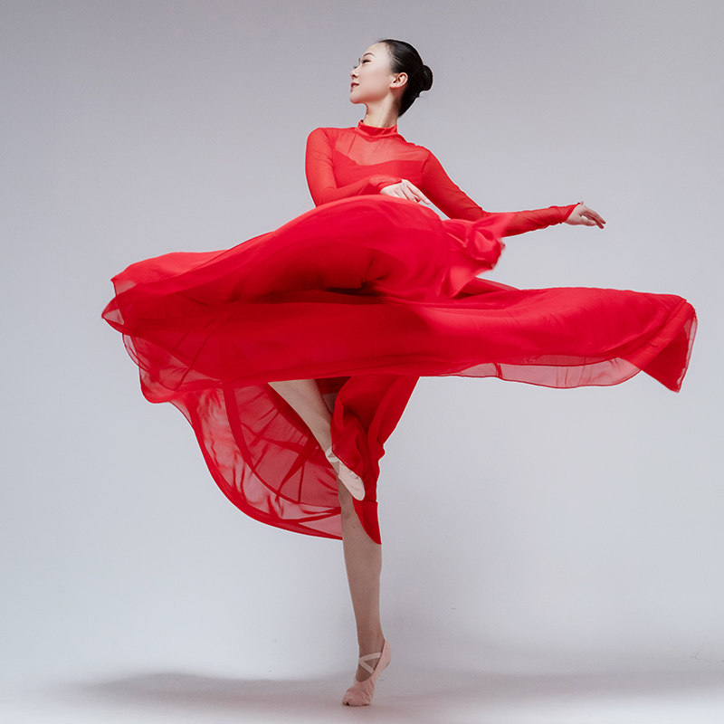 现代舞写真摄影服飘逸大摆裙练功服长裙舞蹈演出服女舞台装连衣裙