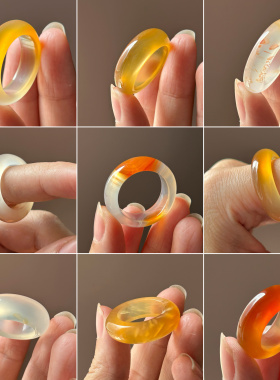 七日拂晓 Chiyoko 小指环 高冰巴西玛瑙金色 玉髓冰白 龙纹戒指