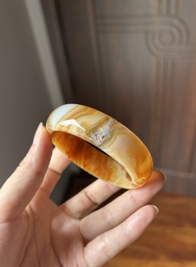 《千里黄河》缠丝共生阜新本地水草玛瑙宽镯子 水草玉髓珠宝 59.5