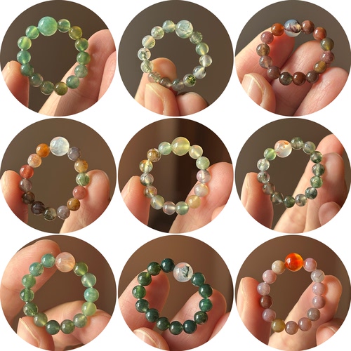 Chiyoko 美丽的水草玛瑙 小戒指 指环女款4mm 浪漫七彩色 多巴胺