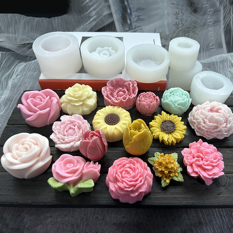 立体花朵硅胶模具 玫瑰牡丹月季 diy 翻糖蛋糕香薰蜡烛手工皂模具