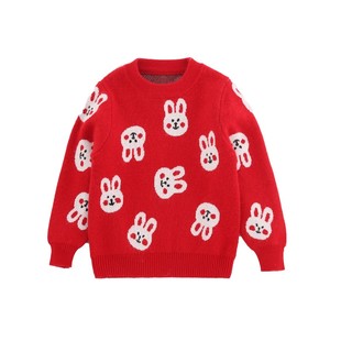 双层加厚儿童羊绒衫女童圆领套头针织毛衣中大童宝宝羊毛衫兔宝宝