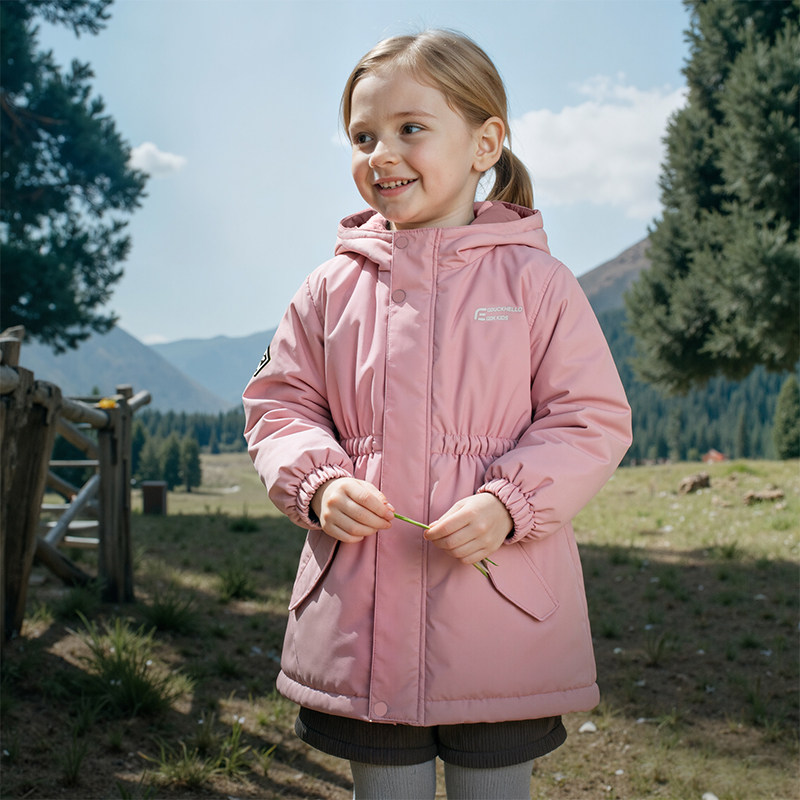 小黄鸭冲锋衣棉服外套儿童中长款加绒加厚收腰派克服男童女童棉衣