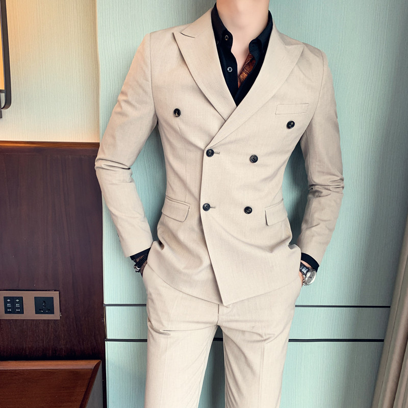 TWG双排扣西装套装男士韩版修身高级感休闲商务正装西服结婚礼服