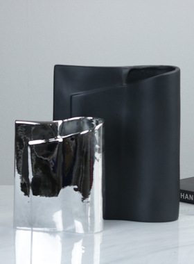 现代简约电镀卷形花器欧式轻奢摆件样板客厅书房米兰时尚软装饰品