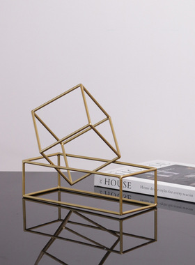 现代简约铁艺几何框架家居样板房客厅书房售楼处时尚轻装饰品
