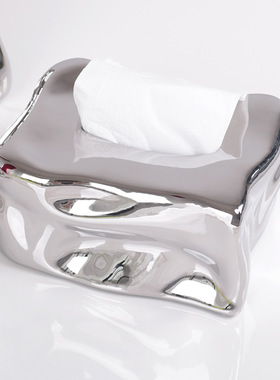 现代极简轻奢多色树脂冰块镜面纸巾盒化妆镜桌面装饰几何软装摆件