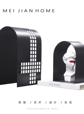 现代简约几何金属创意拱门摆件客厅书房样板间网格摆设软装饰品