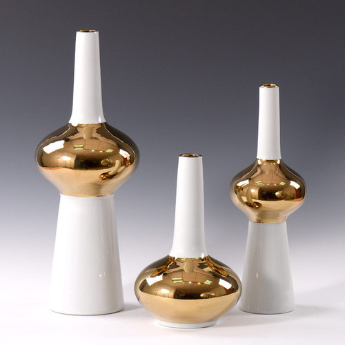 现代简约家居软装饰品客厅餐桌插花干花摆设金色电镀陶瓷花瓶摆件