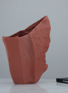 现代简约砖色几何花器样板房售楼处客厅树脂花器米兰时尚软装饰品