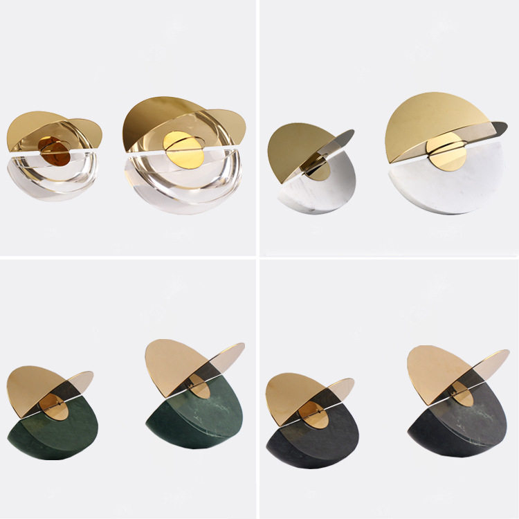 轻奢简约大理石金属水晶几何摆件现代样板房卧室办公桌软装陈列