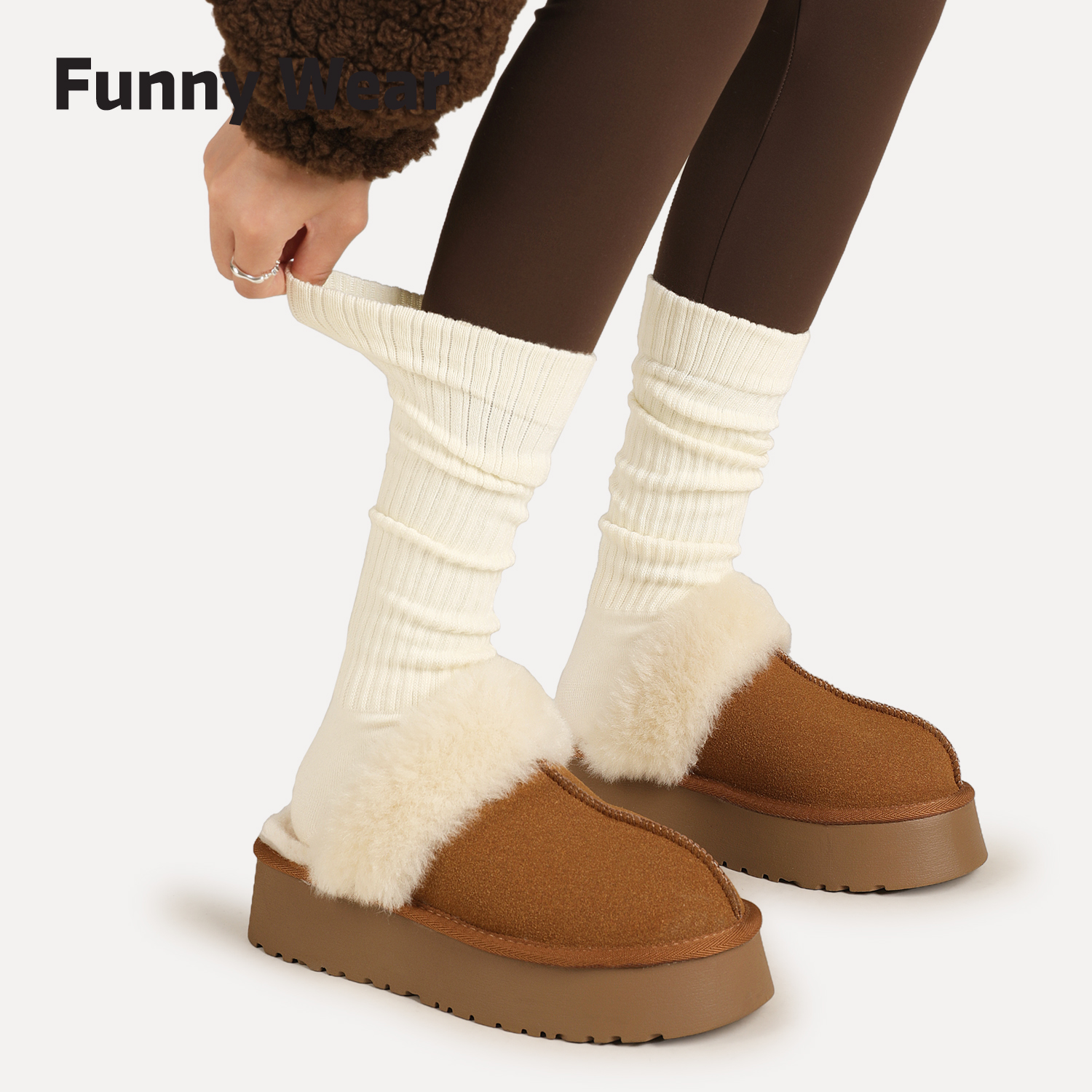 堆堆袜女秋冬季粗线小腿袜白色jk中筒袜搭配鲨鱼裤棉袜雪地靴袜子